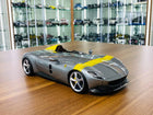 Bburago 1/18 Ferrari Monza SP1 Silver Metallic with Yellow Stripes Diecast Model Car - detailed collector display model