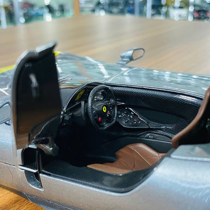 Bburago 1/18 Ferrari Monza SP1 Silver Metallic with Yellow Stripes Diecast Model Car - scale model for display