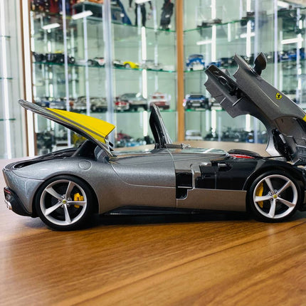 Bburago 1/18 Ferrari Monza SP1 Silver Metallic with Yellow Stripes Diecast Model Car - premium collector scale model