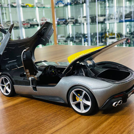 Bburago 1/18 Ferrari Monza SP1 Silver Metallic with Yellow Stripes Diecast Model Car - fine detailed model replica