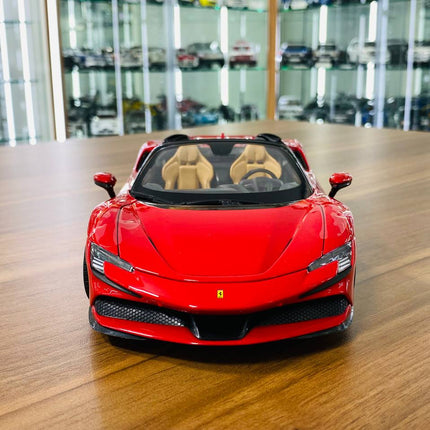 Bburago Ferrari SF90 Spider 1/18 Red Diecast Model Car - studio product photo of the scale model