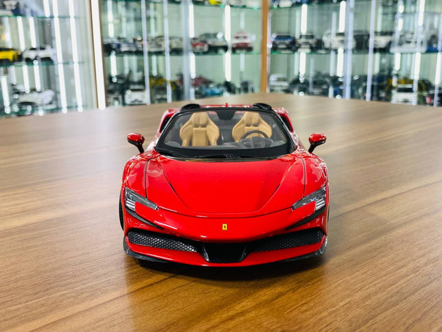 Bburago Ferrari SF90 Spider 1/18 Red Diecast Model Car - studio product photo of the scale model
