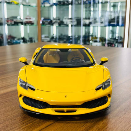 Bburago 1/18 Ferrari 296 GTB Yellow Diecast Model Car - studio product photo of the scale model