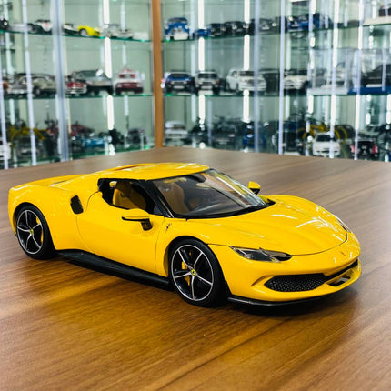 Bburago 1/18 Ferrari 296 GTB Yellow Diecast Model Car - detailed collector display model