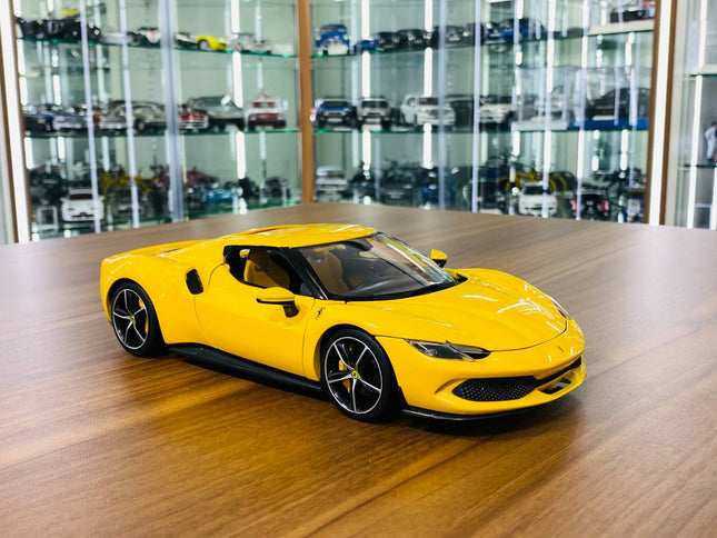Bburago 1/18 Ferrari 296 GTB Yellow Diecast Model Car - detailed collector display model