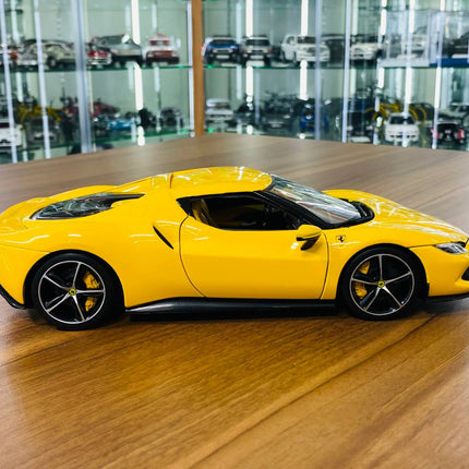 Bburago 1/18 Ferrari 296 GTB Yellow Diecast Model Car - collectible scale model car