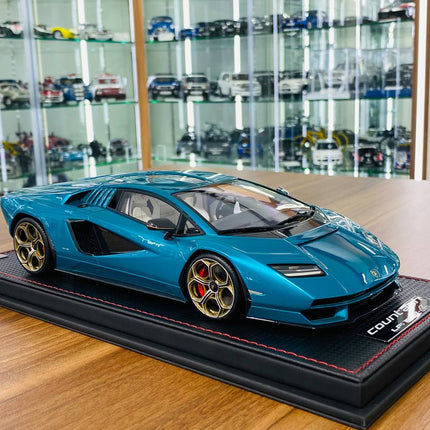 MR Collection 1:18 Lamborghini Countach LPi 800-4 Resin Model Blue Uranus - studio product photo of the scale model