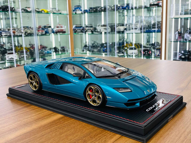 MR Collection 1:18 Lamborghini Countach LPi 800-4 Resin Model Blue Uranus - studio product photo of the scale model