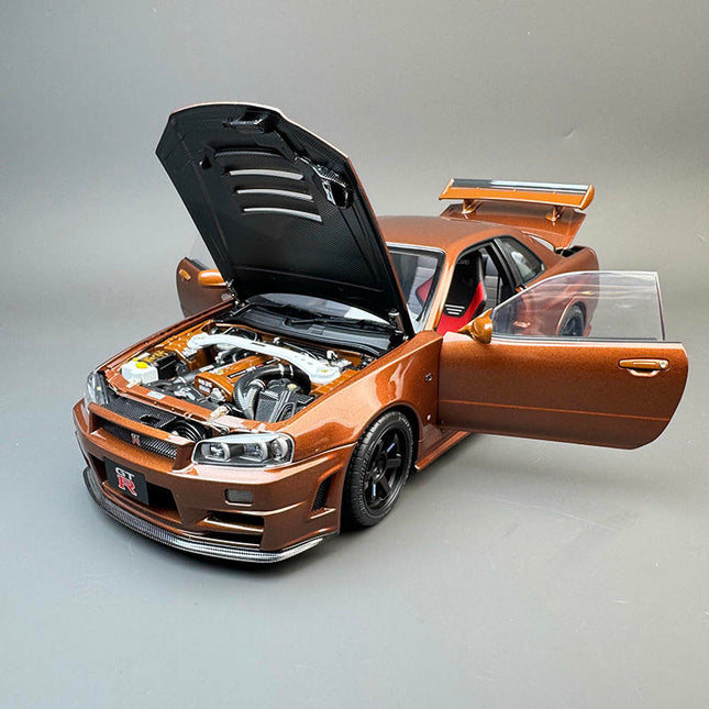 Motorhelix Nissan GT-R R34 Metallic Bronze 1:18 Diecast Model Car - detailed collector display model