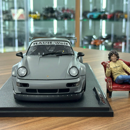 Solido Porsche RWB 2024 1:18 Nardo Grey Diecast Model Car Figure Included - studio product photo of the scale model