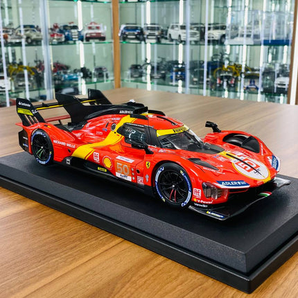 Bburago Ferrari 499P #50 24h Le Mans 1:18 Diecast Model Car Red Yellow - detailed collector display model