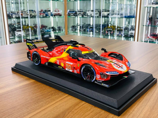 Bburago Ferrari 499P #50 24h Le Mans 1:18 Diecast Model Car Red Yellow - detailed collector display model