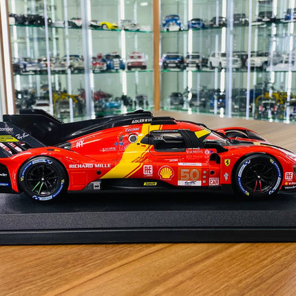 Bburago Ferrari 499P #50 24h Le Mans 1:18 Diecast Model Car Red Yellow - scale model for display