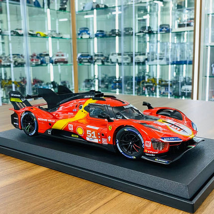 Bburago Ferrari 499P #51 24h Le Mans 1/18 Diecast Model Car Red/Yellow - detailed collector display model