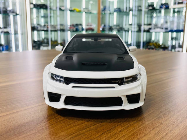 GT Spirit 1/18 Resin Dodge Charger SRT Hellcat White Model Car - studio product photo of the scale model