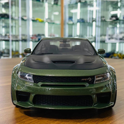 1/18 Resin Dodge Charger SRT Hellcat Wide Body Green GT Spirit Model Car - studio product photo of the scale model
