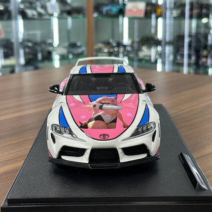 Solido Toyota Supra GR Street Fighter Hitasha 2024 1:18 Diecast Model Car White Pink - studio product photo of the scale mode