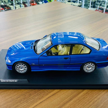 1/18 Diecast Solido BMW M3 E36 Coupe 1990 Blue (Doors Opening) - scale model for display