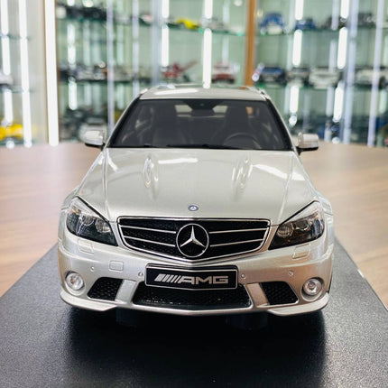 GT Spirit 1/18 Mercedes Benz C63 AMG Silver Resin Model (Limited Edition) - studio product photo of the scale model