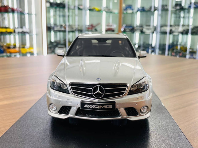 GT Spirit 1/18 Mercedes Benz C63 AMG Silver Resin Model (Limited Edition) - studio product photo of the scale model