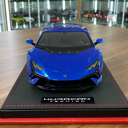 MR Collection 1:18 Lamborghini Huracan Tecnica Blue Nethuns Limited Edition 49 Pcs - studio product photo of the scale model