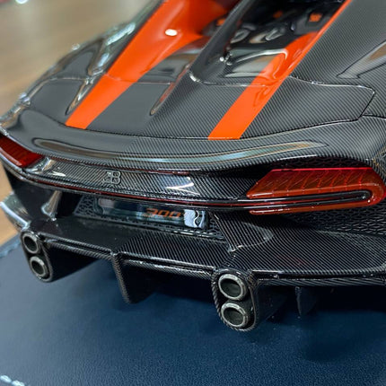 MR Collection Models Bugatti Chiron Super Sport Resin 1:18 Carbon/Orange Line - showroom-quality model replica