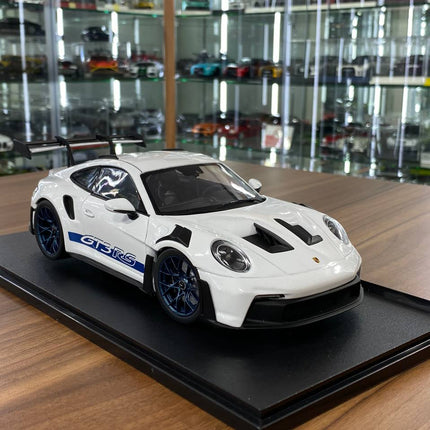 1/18 Diecast Porsche 911 (992) GT3 RS 2024 in White / blue by Solido - detailed collector display model