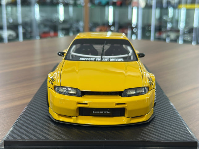 Ignition Model 1:18 Resin Nissan Skyline GT-R R33 Pandem Yellow - studio product photo of the scale model