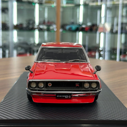 Ignition Model 1:18 Nissan Skyline 2000 GT-R KPGC110 Red Resin Model - studio product photo of the scale model