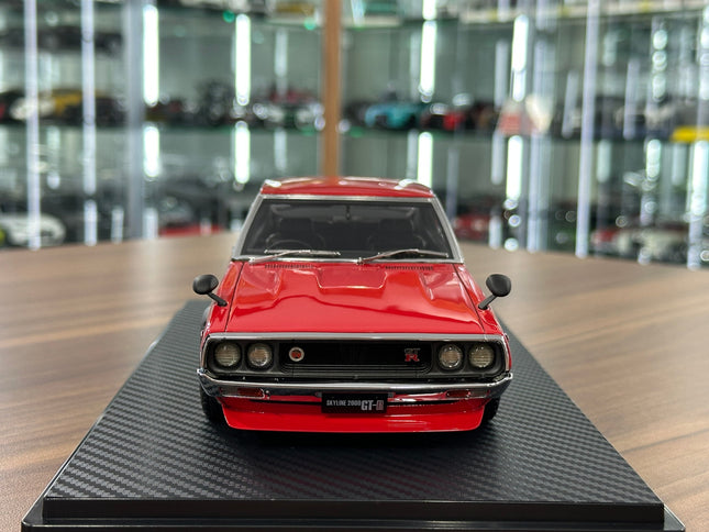 Ignition Model 1:18 Nissan Skyline 2000 GT-R KPGC110 Red Resin Model - studio product photo of the scale model