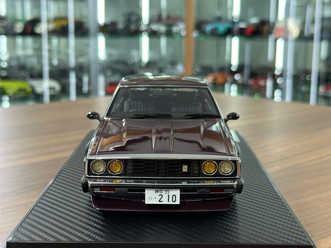 Ignition Model 1:18 Nissan Skyline 2000 GT-ES C210 Purple Resin - studio product photo of the scale model