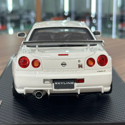 Nissan Skyline GT-R V-Spec II BNR34 1:18 Resin Model White Ignition Model - premium collector scale model