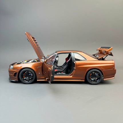 Motorhelix Nissan GT-R R34 Metallic Bronze 1:18 Diecast Model Car - detailed die-cast style model