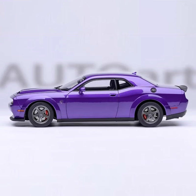 AutoArt Dodge Challenger SRT 2023 Purple 1:18 Diecast Model Car - studio product photo of the scale model