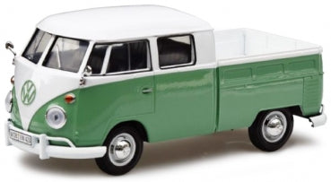 1:24 scale green and white VW pickup diecast model car with detailed exterior