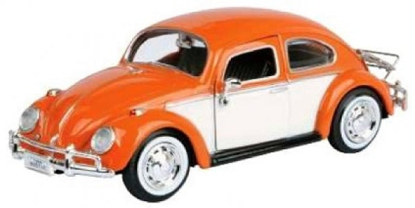 Orange and white diecast classic car model, 1:18 scale collectible with chrome details