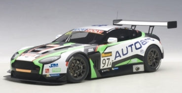 1:18 scale diecast Aston Martin racing car model with AUTOACE livery, rear wing, and detailed decals