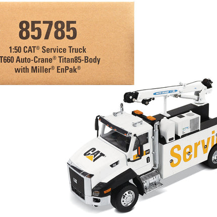 CAT Caterpillar CT660 Auto-Crane Titan 85 Truck with Miller EnPak White "Transport Series" 1/50 Diecast Model by Diecast Masters