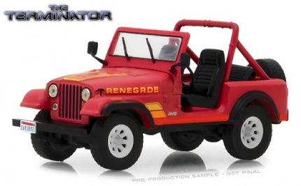 Red Jeep Renegade diecast model car from The Terminator with open top and movie branding