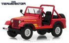 Red Jeep Renegade diecast model car from The Terminator with open top and movie branding