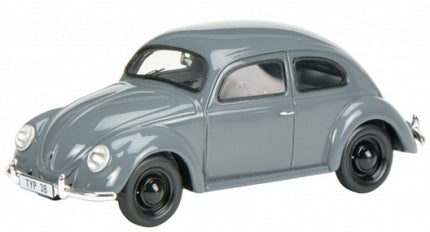 1:18 scale grey classic Volkswagen Beetle diecast model car with black wheels