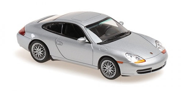 Silver Porsche 911 Carrera diecast model car 1:18 scale, detailed wheels and headlights
