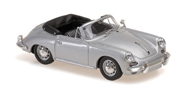 Silver diecast convertible model car in 1:24 scale with black interior, classic style