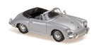 silver diecast convertible model car with black interior, 1:18 scale