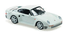White 1:18 scale diecast Porsche model car with detailed wheels and rear spoiler
