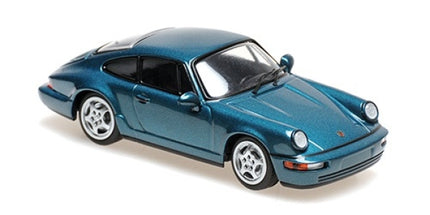1:18 scale blue diecast Porsche model car with realistic detailing on white background