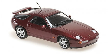 1:18 scale diecast model car, maroon Porsche coupe, detailed exterior, collectible toy