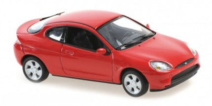Red diecast model sports car 1:43 scale with black detailing and silver wheels