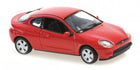 Red diecast model sports car 1:43 scale with black detailing and silver wheels