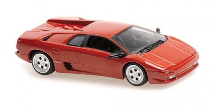 Red diecast model car, 1:18 scale sports car replica with detailed features and silver wheels